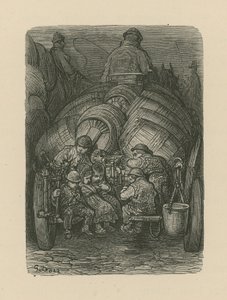 Kinderen zitten op de achterkant van een brouwerij-bezorgwagen door Gustave Dore